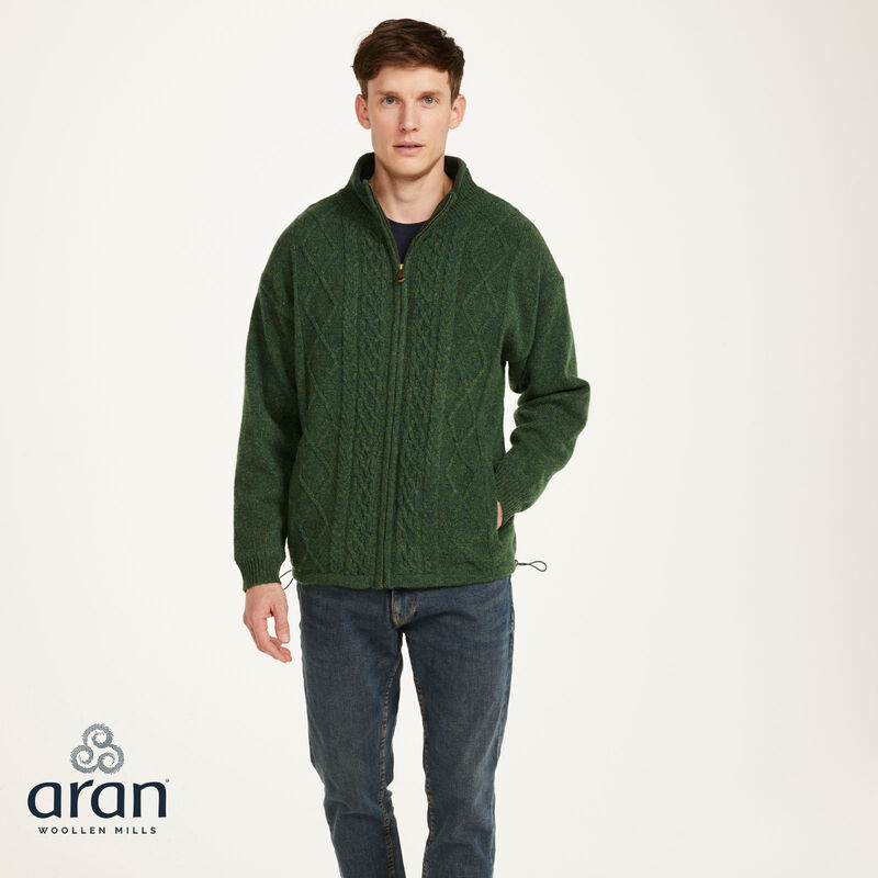 Lined Shetland Wool Zipper Cardigan - Green